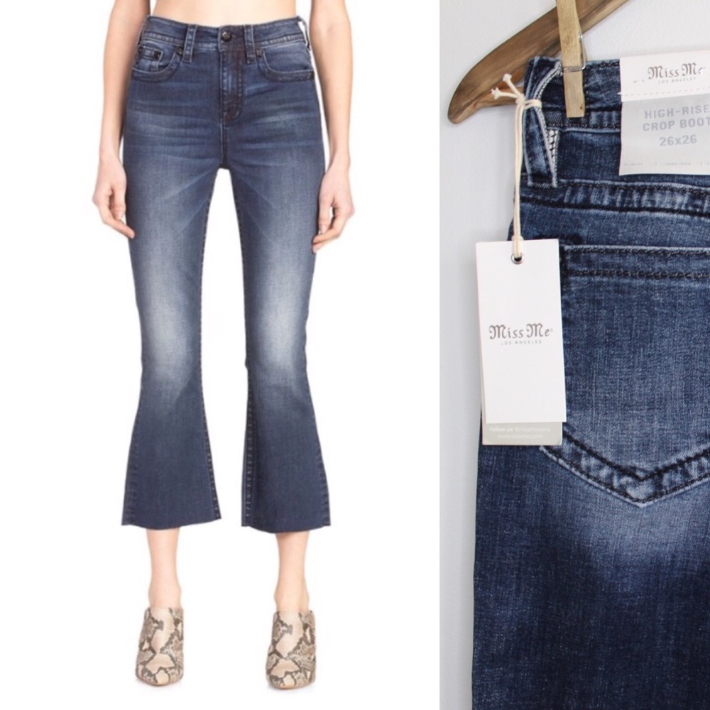 Miss Me Jeans NWT High Rise Cropped Boot with Flared Open Hems 26 2 Bling